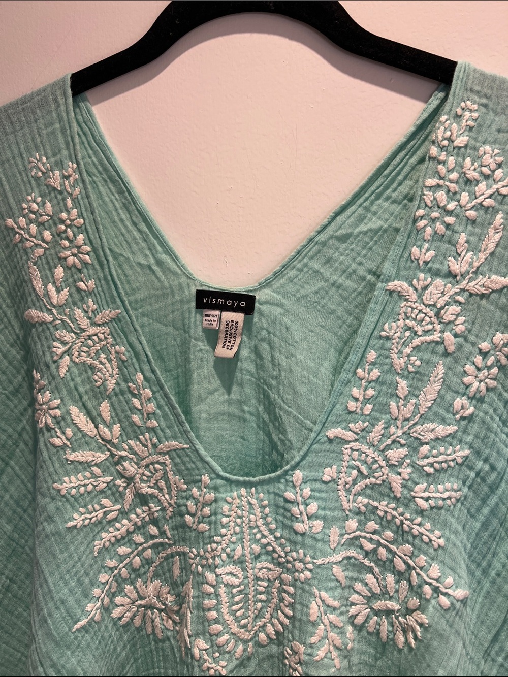 Maya Mint Green Embroidered V-Neck Tunic